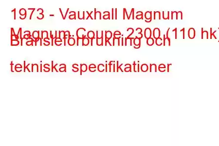 1973 - Vauxhall Magnum
Magnum Coupe 2300 (110 hk) Bränsleförbrukning och tekniska specifikationer