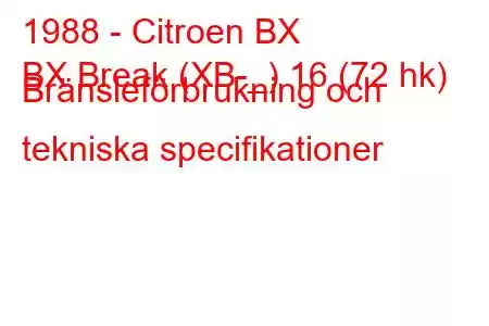 1988 - Citroen BX
BX Break (XB-_) 16 (72 hk) Bränsleförbrukning och tekniska specifikationer