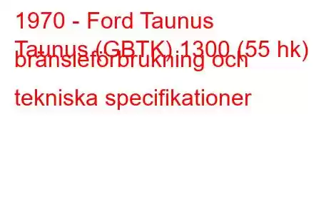 1970 - Ford Taunus
Taunus (GBTK) 1300 (55 hk) bränsleförbrukning och tekniska specifikationer