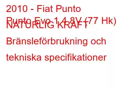 2010 - Fiat Punto
Punto Evo 1.4 8V (77 Hk) NATURLIG KRAFT Bränsleförbrukning och tekniska specifikationer