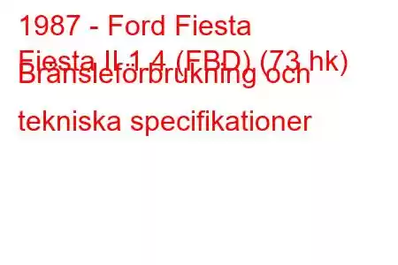 1987 - Ford Fiesta
Fiesta II 1.4 (FBD) (73 hk) Bränsleförbrukning och tekniska specifikationer