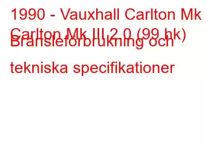 1990 - Vauxhall Carlton Mk
Carlton Mk III 2.0 (99 hk) Bränsleförbrukning och tekniska specifikationer