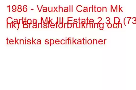 1986 - Vauxhall Carlton Mk
Carlton Mk III Estate 2.3 D (73 hk) Bränsleförbrukning och tekniska specifikationer