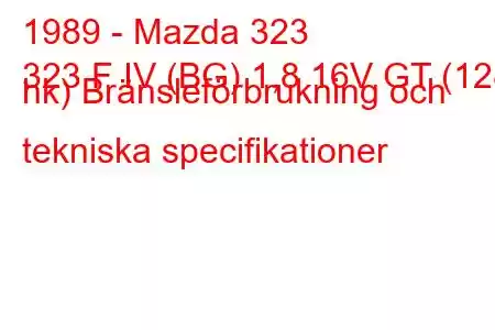 1989 - Mazda 323
323 F IV (BG) 1,8 16V GT (128 hk) Bränsleförbrukning och tekniska specifikationer