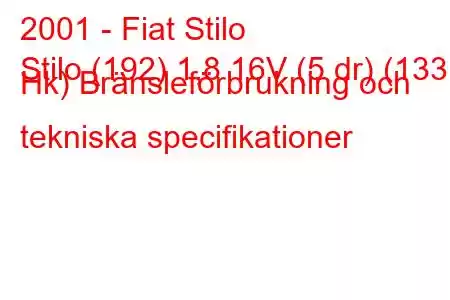 2001 - Fiat Stilo
Stilo (192) 1,8 16V (5 dr) (133 Hk) Bränsleförbrukning och tekniska specifikationer