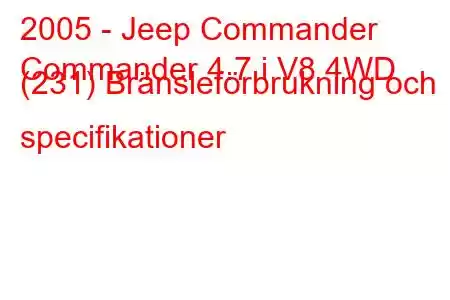 2005 - Jeep Commander
Commander 4.7 i V8 4WD (231) Bränsleförbrukning och specifikationer