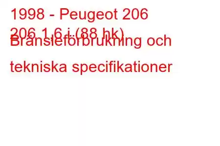 1998 - Peugeot 206
206 1,6 i (88 hk) Bränsleförbrukning och tekniska specifikationer