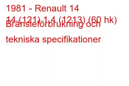 1981 - Renault 14
14 (121) 1,4 (1213) (60 hk) Bränsleförbrukning och tekniska specifikationer