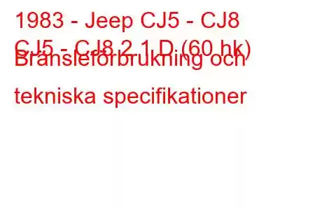 1983 - Jeep CJ5 - CJ8
CJ5 - CJ8 2.1 D (60 hk) Bränsleförbrukning och tekniska specifikationer