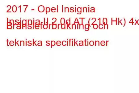 2017 - Opel Insignia
Insignia II 2.0d AT (210 Hk) 4x4 Bränsleförbrukning och tekniska specifikationer