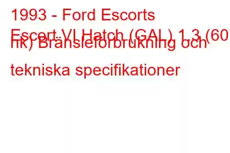 1993 - Ford Escorts
Escort VI Hatch (GAL) 1.3 (60 hk) Bränsleförbrukning och tekniska specifikationer