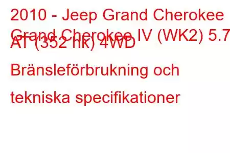 2010 - Jeep Grand Cherokee
Grand Cherokee IV (WK2) 5.7 AT (352 hk) 4WD Bränsleförbrukning och tekniska specifikationer