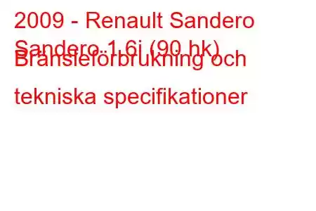 2009 - Renault Sandero
Sandero 1.6i (90 hk) Bränsleförbrukning och tekniska specifikationer