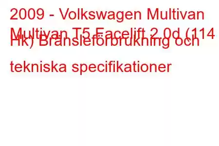 2009 - Volkswagen Multivan
Multivan T5 Facelift 2.0d (114 Hk) Bränsleförbrukning och tekniska specifikationer