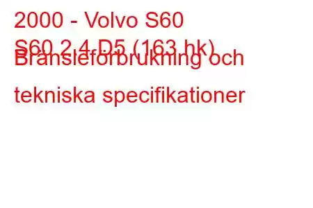 2000 - Volvo S60
S60 2.4 D5 (163 hk) Bränsleförbrukning och tekniska specifikationer