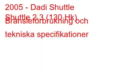 2005 - Dadi Shuttle
Shuttle 2.3 (130 Hk) Bränsleförbrukning och tekniska specifikationer