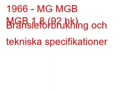 1966 - MG MGB
MGB 1,8 (92 hk) Bränsleförbrukning och tekniska specifikationer