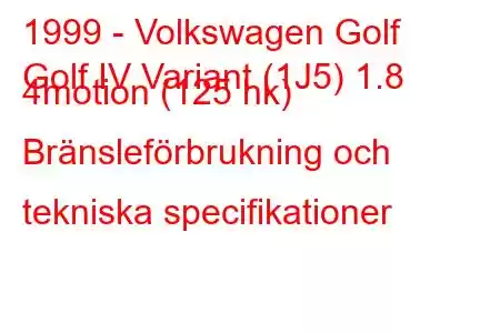 1999 - Volkswagen Golf
Golf IV Variant (1J5) 1.8 4motion (125 hk) Bränsleförbrukning och tekniska specifikationer