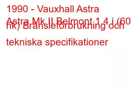 1990 - Vauxhall Astra
Astra Mk II Belmont 1.4 i (60 hk) Bränsleförbrukning och tekniska specifikationer