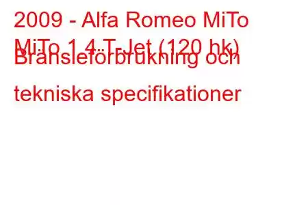 2009 - Alfa Romeo MiTo
MiTo 1.4 T-Jet (120 hk) Bränsleförbrukning och tekniska specifikationer