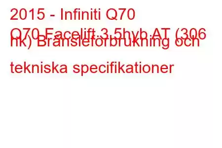 2015 - Infiniti Q70
Q70 Facelift 3.5hyb AT (306 hk) Bränsleförbrukning och tekniska specifikationer