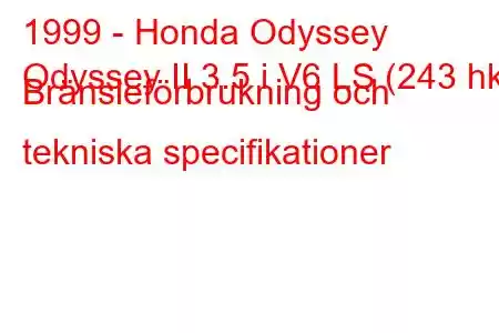 1999 - Honda Odyssey
Odyssey II 3.5 i V6 LS (243 hk) Bränsleförbrukning och tekniska specifikationer