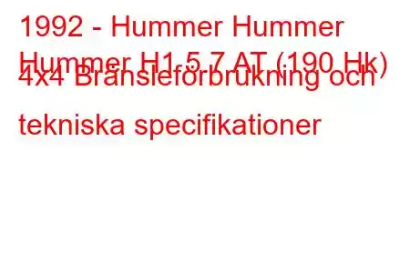 1992 - Hummer Hummer
Hummer H1 5.7 AT (190 Hk) 4x4 Bränsleförbrukning och tekniska specifikationer