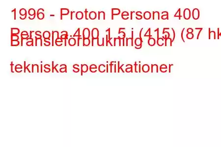 1996 - Proton Persona 400
Persona 400 1,5 i (415) (87 hk) Bränsleförbrukning och tekniska specifikationer