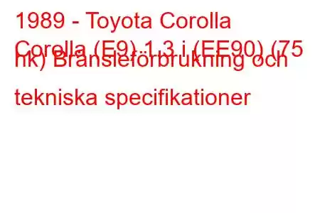 1989 - Toyota Corolla
Corolla (E9) 1.3 i (EE90) (75 hk) Bränsleförbrukning och tekniska specifikationer