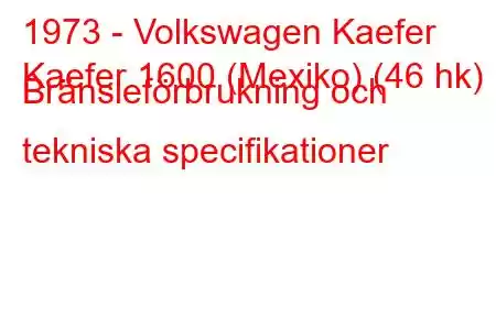 1973 - Volkswagen Kaefer
Kaefer 1600 (Mexiko) (46 hk) Bränsleförbrukning och tekniska specifikationer