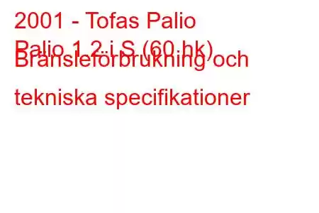 2001 - Tofas Palio
Palio 1.2 i S (60 hk) Bränsleförbrukning och tekniska specifikationer