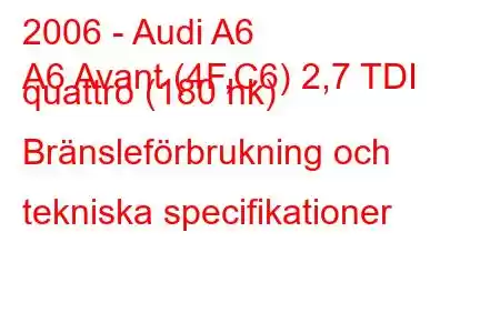 2006 - Audi A6
A6 Avant (4F,C6) 2,7 TDI quattro (180 hk) Bränsleförbrukning och tekniska specifikationer