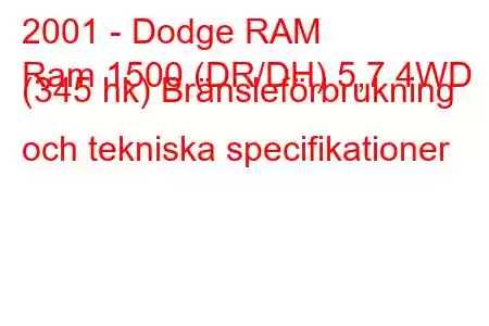 2001 - Dodge RAM
Ram 1500 (DR/DH) 5,7 4WD (345 hk) Bränsleförbrukning och tekniska specifikationer