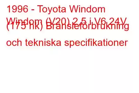 1996 - Toyota Windom
Windom (V20) 2,5 i V6 24V (175 hk) Bränsleförbrukning och tekniska specifikationer