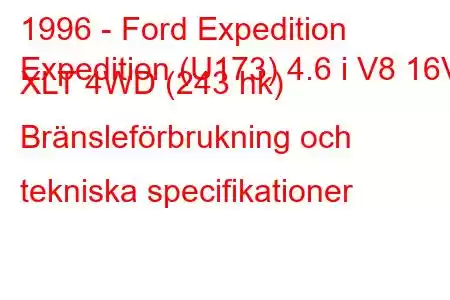 1996 - Ford Expedition
Expedition (U173) 4.6 i V8 16V XLT 4WD (243 hk) Bränsleförbrukning och tekniska specifikationer