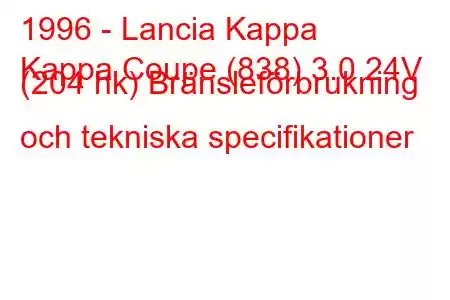 1996 - Lancia Kappa
Kappa Coupe (838) 3.0 24V (204 hk) Bränsleförbrukning och tekniska specifikationer