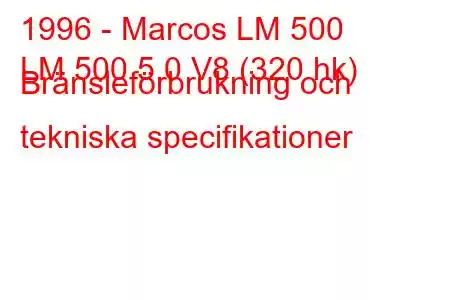 1996 - Marcos LM 500
LM 500 5.0 V8 (320 hk) Bränsleförbrukning och tekniska specifikationer