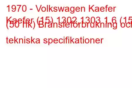 1970 - Volkswagen Kaefer
Kaefer (15) 1302,1303 1,6 (15) (50 hk) Bränsleförbrukning och tekniska specifikationer