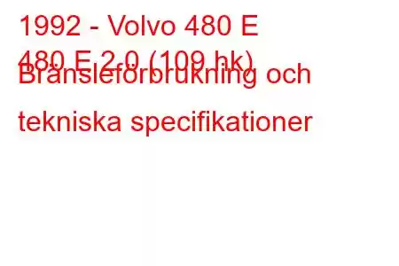 1992 - Volvo 480 E
480 E 2.0 (109 hk) Bränsleförbrukning och tekniska specifikationer