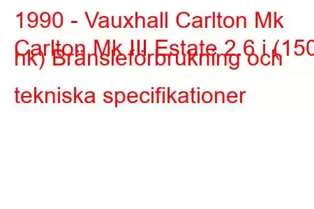 1990 - Vauxhall Carlton Mk
Carlton Mk III Estate 2.6 i (150 hk) Bränsleförbrukning och tekniska specifikationer