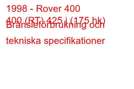 1998 - Rover 400
400 (RT) 425 i (175 hk) Bränsleförbrukning och tekniska specifikationer