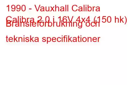 1990 - Vauxhall Calibra
Calibra 2.0 i 16V 4x4 (150 hk) Bränsleförbrukning och tekniska specifikationer