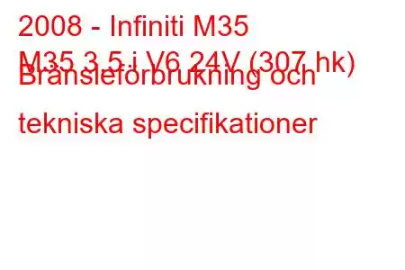 2008 - Infiniti M35
M35 3.5 i V6 24V (307 hk) Bränsleförbrukning och tekniska specifikationer