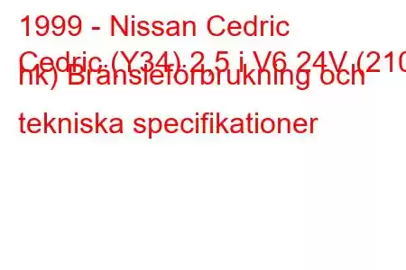 1999 - Nissan Cedric
Cedric (Y34) 2,5 i V6 24V (210 hk) Bränsleförbrukning och tekniska specifikationer