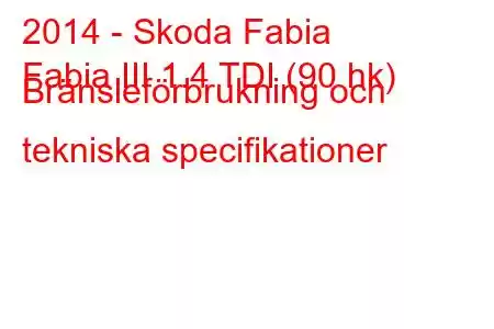 2014 - Skoda Fabia
Fabia III 1.4 TDI (90 hk) Bränsleförbrukning och tekniska specifikationer