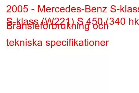 2005 - Mercedes-Benz S-klass
S-klass (W221) S 450 (340 hk) Bränsleförbrukning och tekniska specifikationer