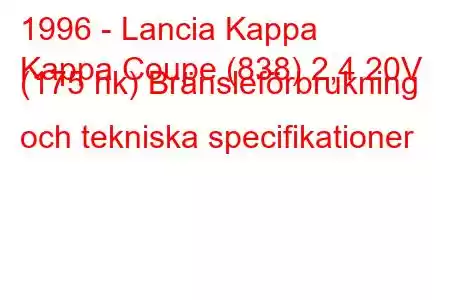 1996 - Lancia Kappa
Kappa Coupe (838) 2,4 20V (175 hk) Bränsleförbrukning och tekniska specifikationer