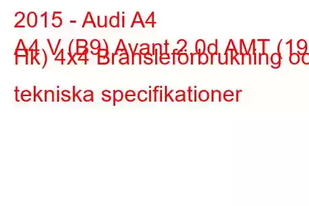 2015 - Audi A4
A4 V (B9) Avant 2.0d AMT (190 Hk) 4x4 Bränsleförbrukning och tekniska specifikationer