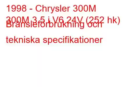 1998 - Chrysler 300M
300M 3.5 i V6 24V (252 hk) Bränsleförbrukning och tekniska specifikationer