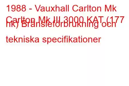 1988 - Vauxhall Carlton Mk
Carlton Mk III 3000 KAT (177 hk) Bränsleförbrukning och tekniska specifikationer